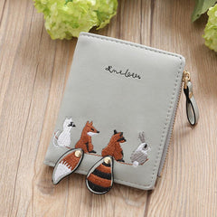 Fox Rabbit Embroidery Women Purse Short Wallet
