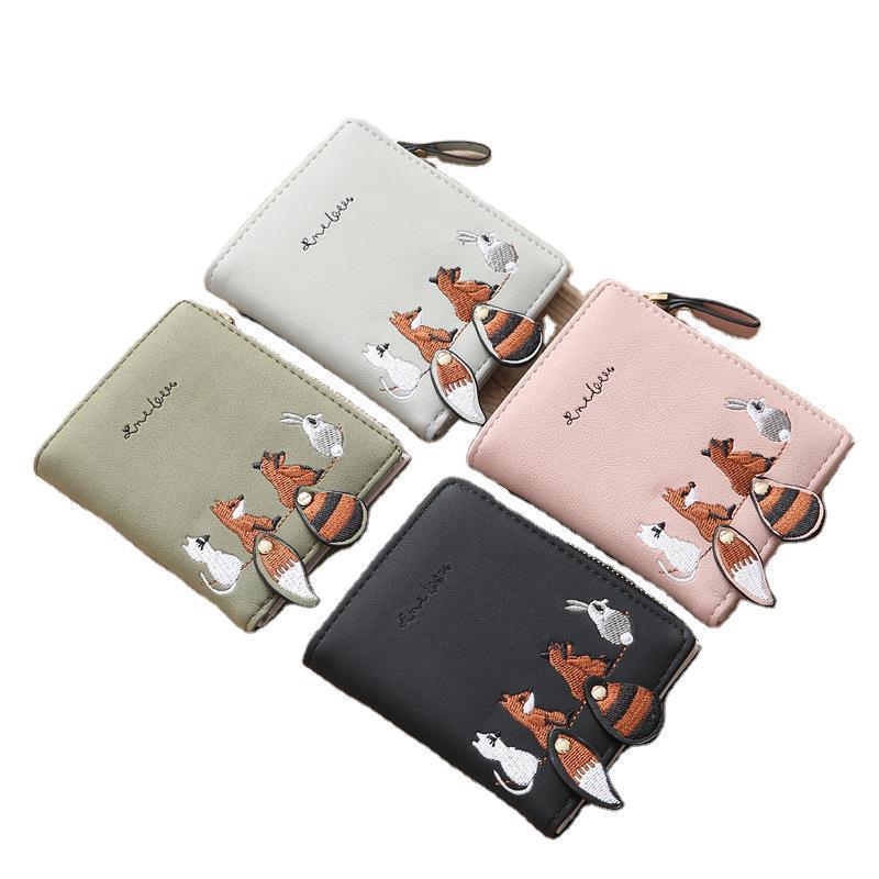 Fox Rabbit Embroidery Women Purse Short Wallet