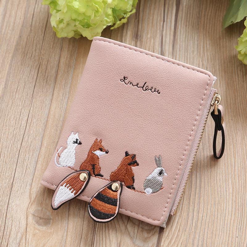 Fox Rabbit Embroidery Women Purse Short Wallet