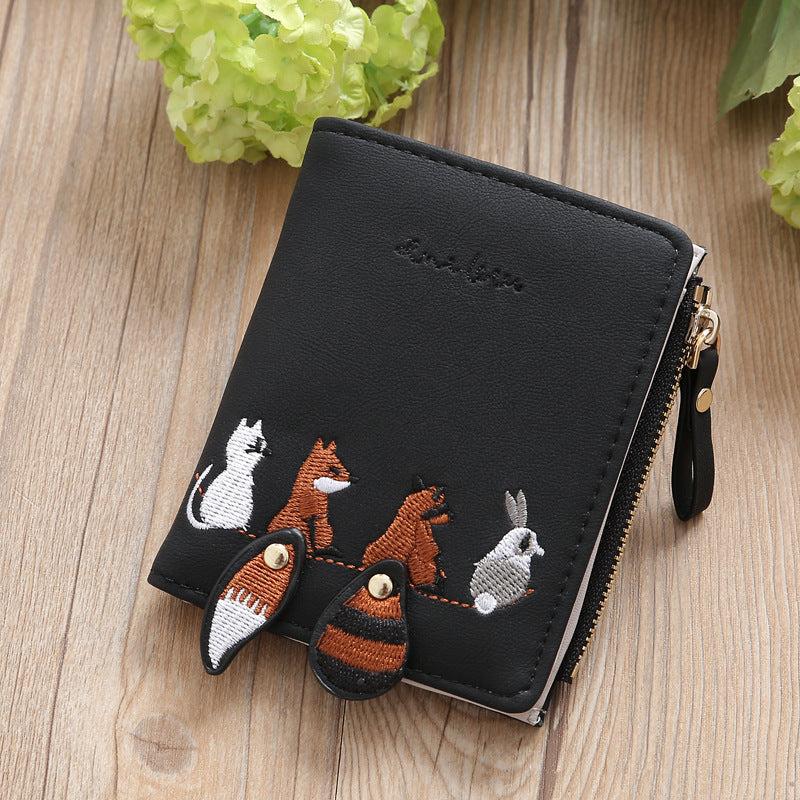 Fox Rabbit Embroidery Women Purse Short Wallet