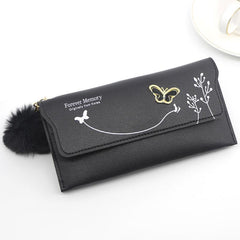 Women's Long Coin Purse Faux Leather Wallet Butterfly Decor
