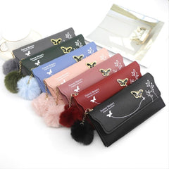 Women's Long Coin Purse Faux Leather Wallet Butterfly Decor