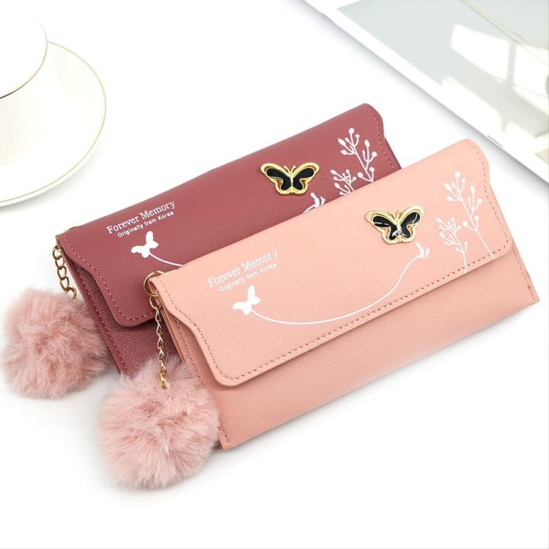 Women's Long Coin Purse Faux Leather Wallet Butterfly Decor