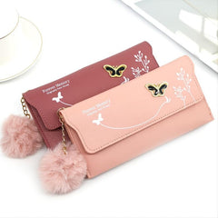 Women's Long Coin Purse Faux Leather Wallet Butterfly Decor