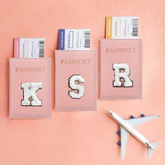 Cheille Letter Passport Holder PU Leather Initial Passport Case for Women