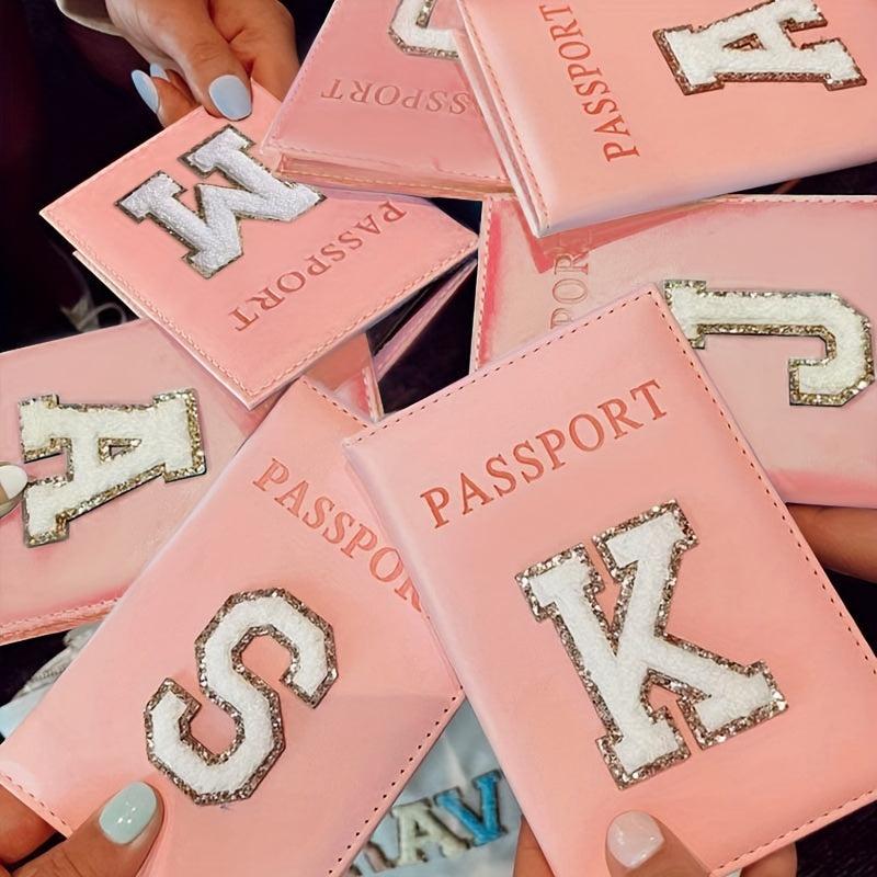 Cheille Letter Passport Holder PU Leather Initial Passport Case for Women