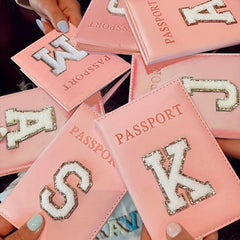 Cheille Letter Passport Holder PU Leather Initial Passport Case for Women