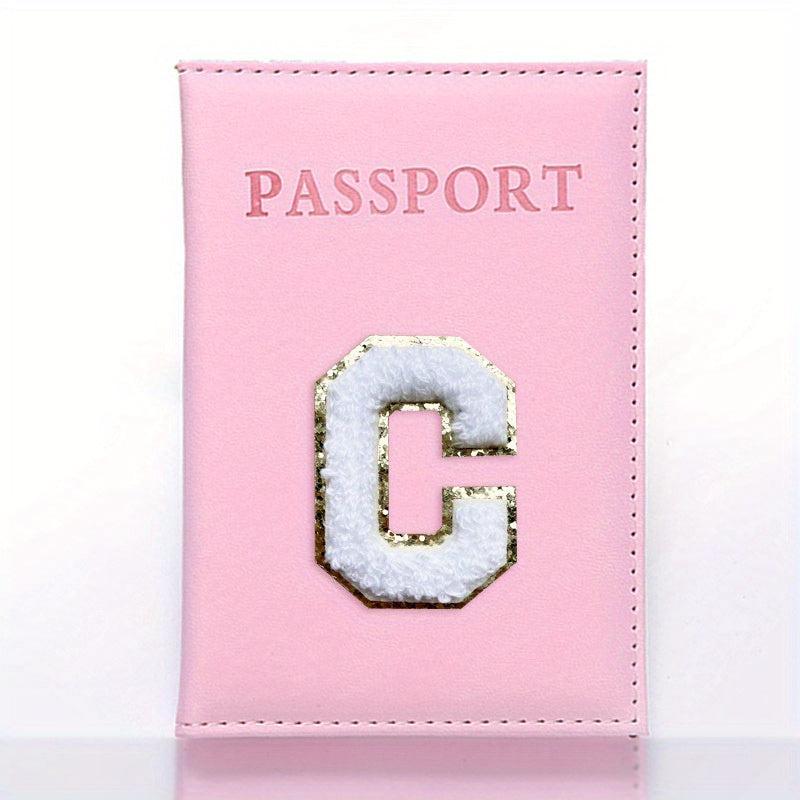 Cheille Letter Passport Holder PU Leather Initial Passport Case for Women