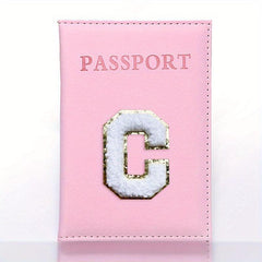 Cheille Letter Passport Holder PU Leather Initial Passport Case for Women