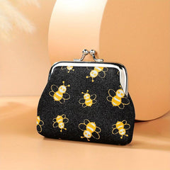 Bee Pattern Coin Purse, Kiss Lock Mini Wallet
