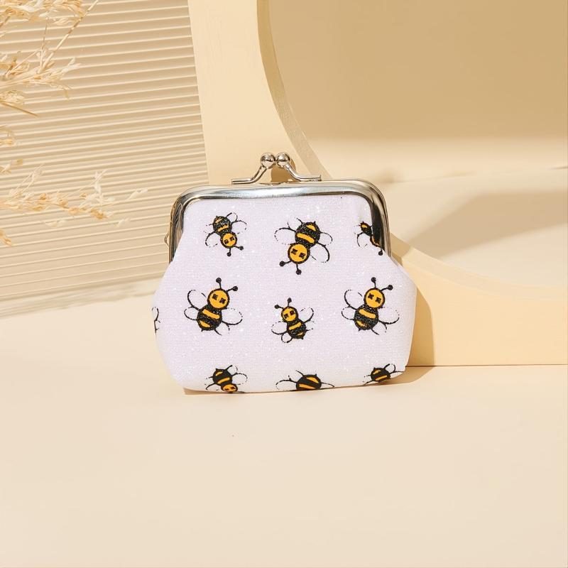 Bee Pattern Coin Purse, Kiss Lock Mini Wallet
