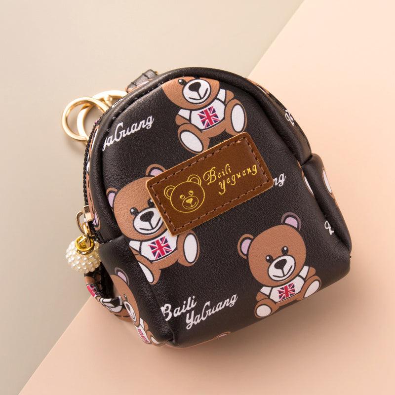 Mini Bear Pattern Coin Purse Faux Leather Zipper Bag For Keys