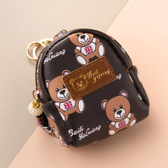 Mini Bear Pattern Coin Purse Faux Leather Zipper Bag For Keys
