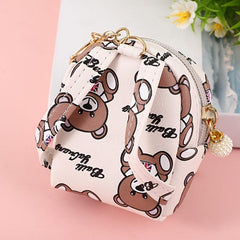 Mini Bear Pattern Coin Purse Faux Leather Zipper Bag For Keys