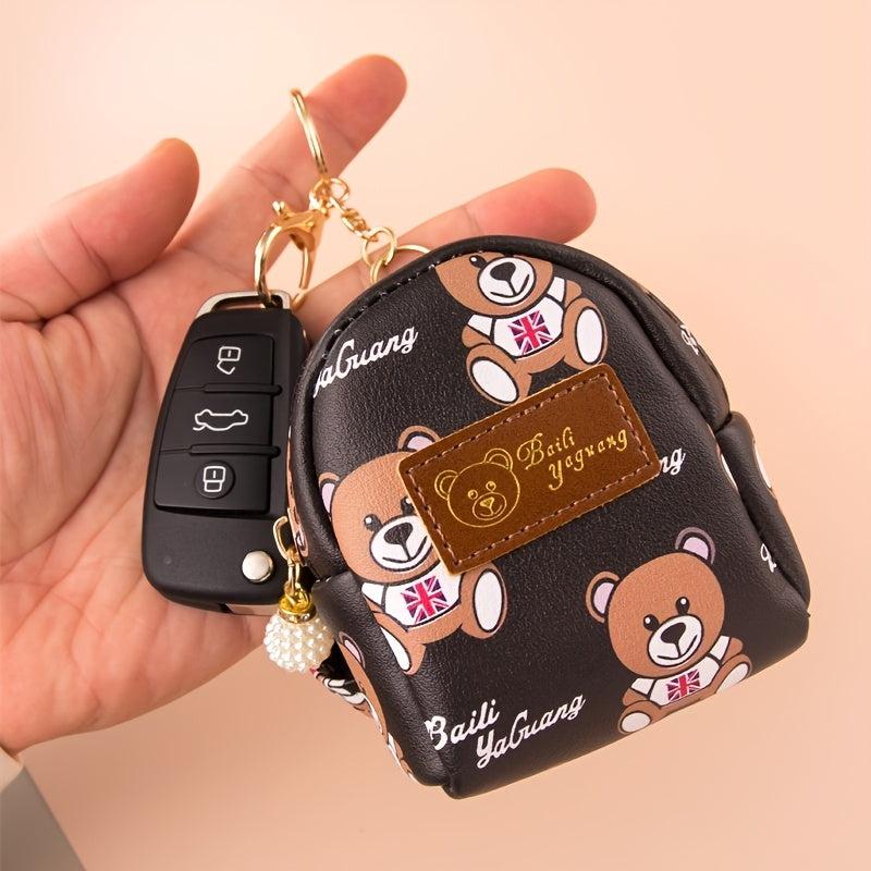 Mini Bear Pattern Coin Purse Faux Leather Zipper Bag For Keys