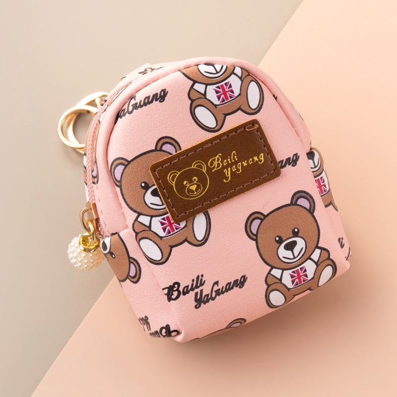 Mini Bear Pattern Coin Purse Faux Leather Zipper Bag For Keys
