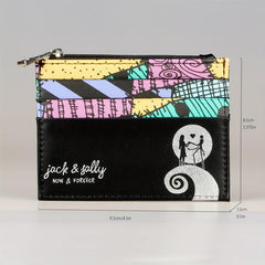 Jack And Sally Print Coin Purse Block PU Leather Credit Card Storage Bag