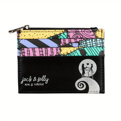 Jack And Sally Print Coin Purse Block PU Leather Credit Card Storage Bag