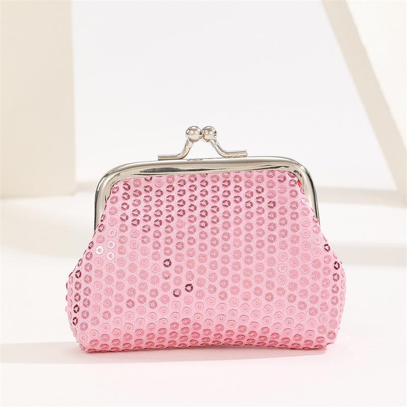 Sequin Kiss Lock Coin Purse Golden Fabric Bag