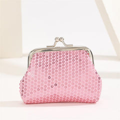 Sequin Kiss Lock Coin Purse Golden Fabric Bag