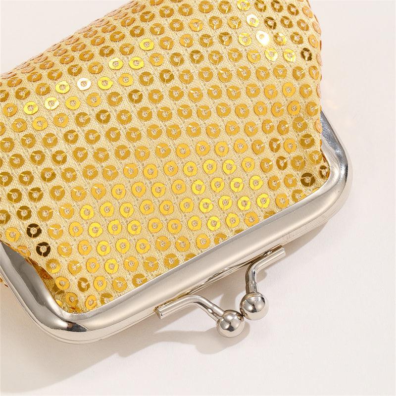 Sequin Kiss Lock Coin Purse Golden Fabric Bag