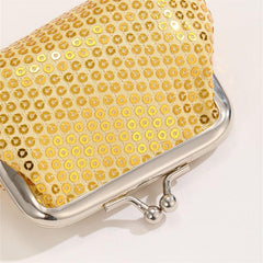 Sequin Kiss Lock Coin Purse Golden Fabric Bag