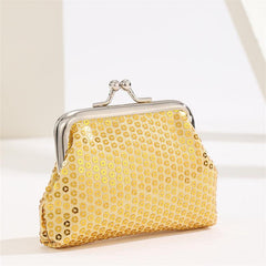 Sequin Kiss Lock Coin Purse Golden Fabric Bag