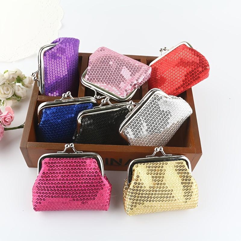 Sequin Kiss Lock Coin Purse Golden Fabric Bag