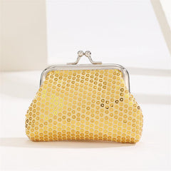 Sequin Kiss Lock Coin Purse Golden Fabric Bag