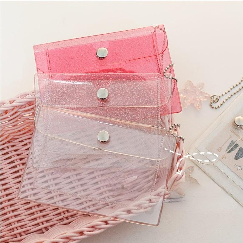 Small Transparent Coin Purse Wallet Button Waterproof Card Bag