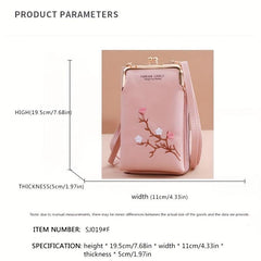 Flower Embroidery Phone Purse Vertical Crossbody Bag