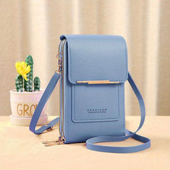 Touchable Zipper Mini Phone Bag PU Leather Card Organizer Mini Crossbody Bag