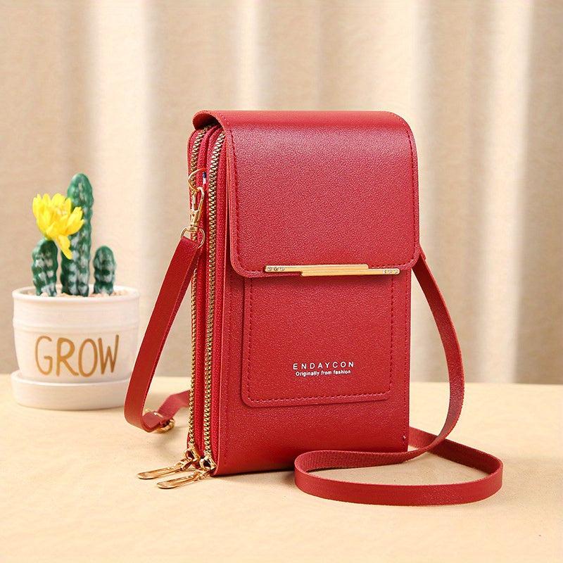 Touchable Zipper Mini Phone Bag PU Leather Card Organizer Mini Crossbody Bag