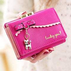 Coin Purse Clutch Wallet with Bowknot Decor and Cat Pendant