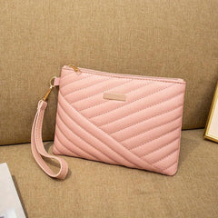 Quilted Wrist Bag PU Leather Clutch Purse Solid Handbag