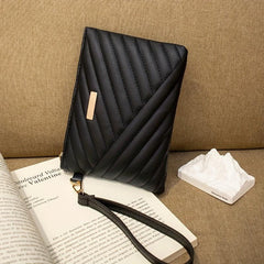 Quilted Wrist Bag PU Leather Clutch Purse Solid Handbag