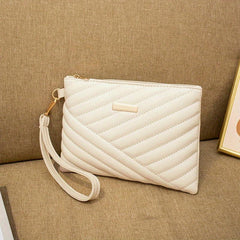 Quilted Wrist Bag PU Leather Clutch Purse Solid Handbag