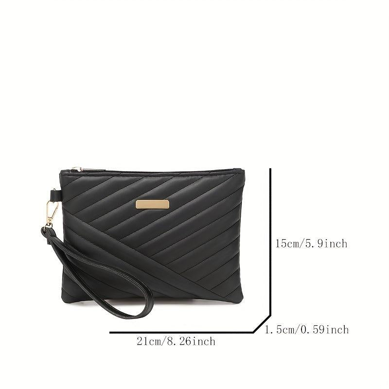 Quilted Wrist Bag PU Leather Clutch Purse Solid Handbag