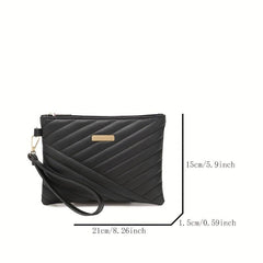Quilted Wrist Bag PU Leather Clutch Purse Solid Handbag