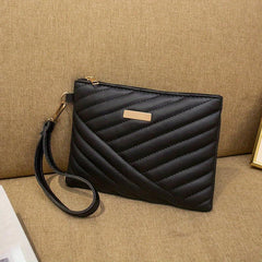 Quilted Wrist Bag PU Leather Clutch Purse Solid Handbag