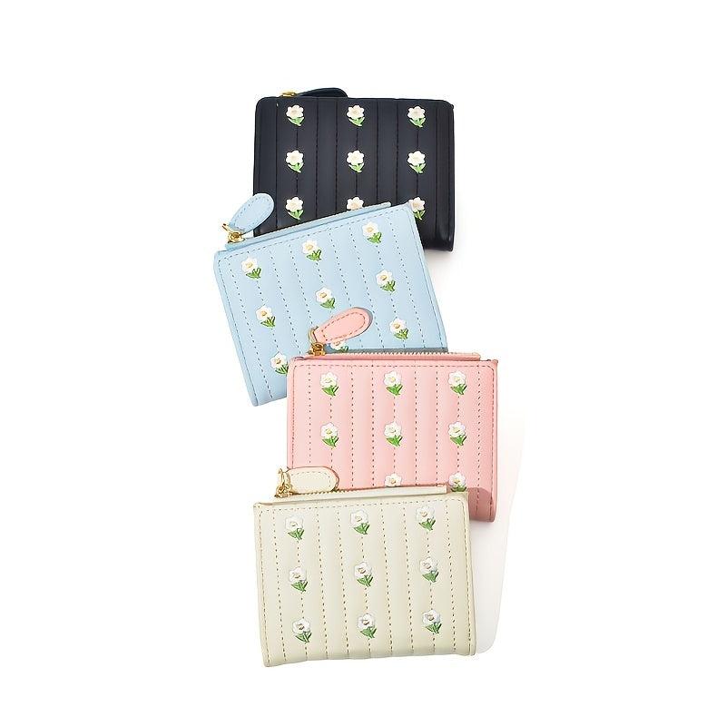 Floral Faux Leather Wallet Snap Button Small Wallet