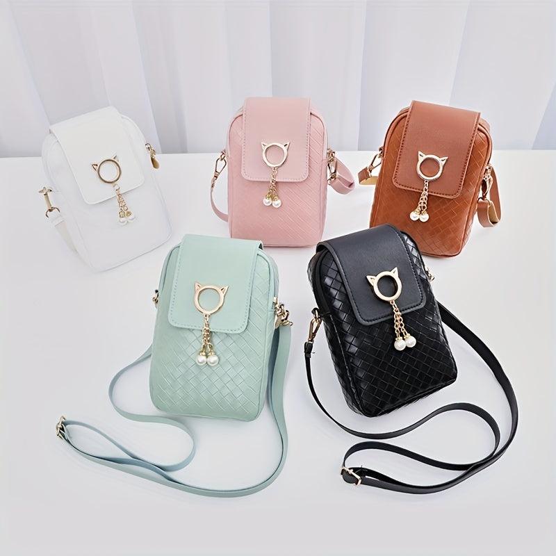 Braided Pattern Coin Purse Solid Faux Leather Shoulder Bag