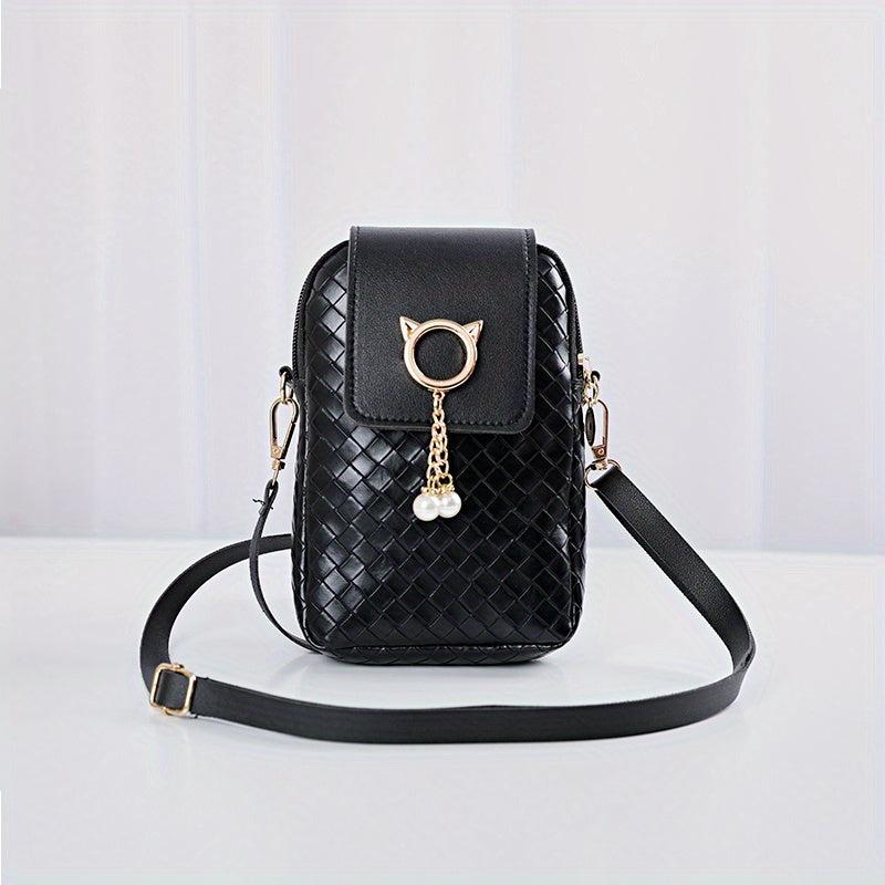 Braided Pattern Coin Purse Solid Faux Leather Shoulder Bag