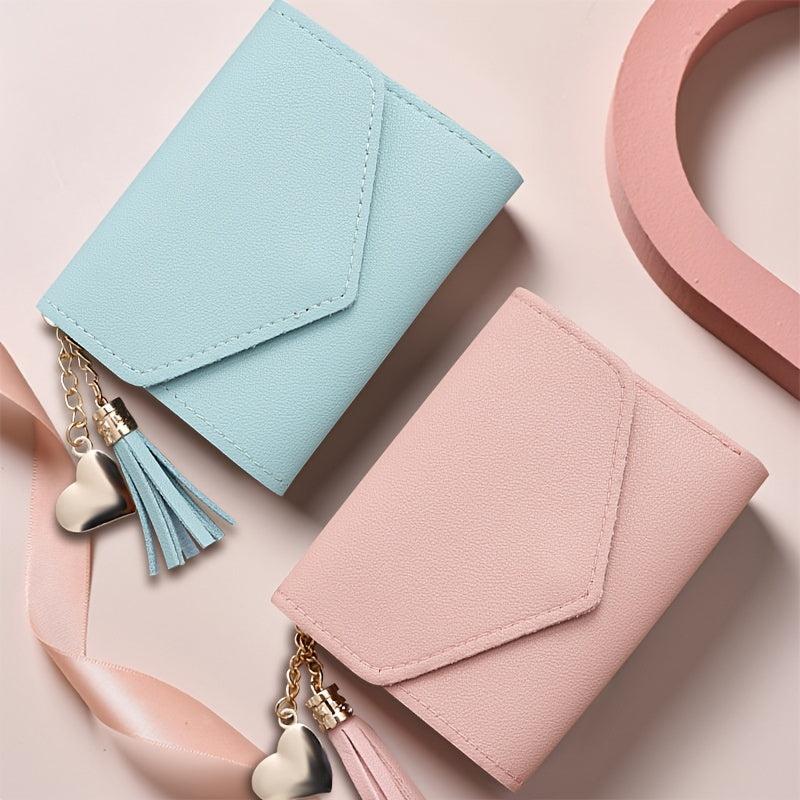 Casual Solid Short Coin Purse Lightweight Zipper Wallet With Tassel Pendant