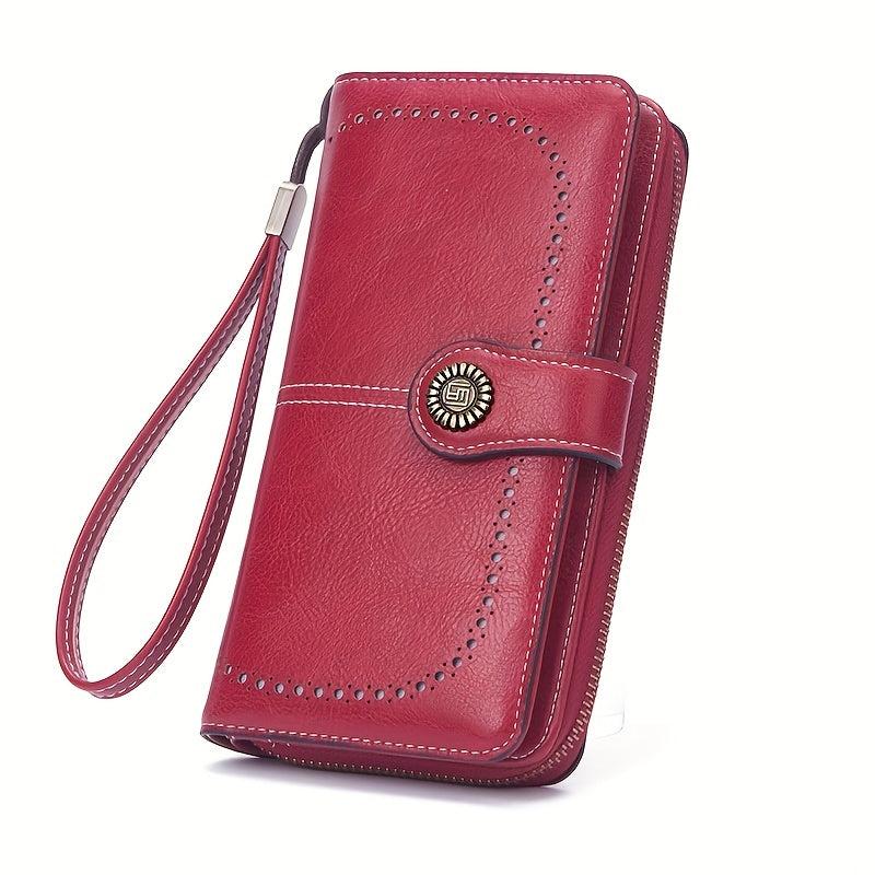 Vintage Long Zipper Coin Purse Clutch Wallet Faux Leather Purse
