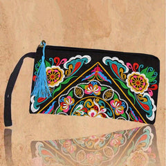 Vintage Embroidered Wallet Women's Zip Clutch Phone Case