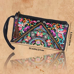 Vintage Embroidered Wallet Women's Zip Clutch Phone Case