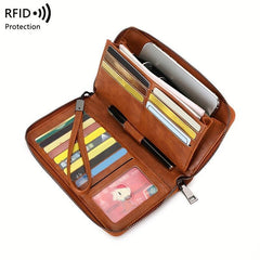 Retro Style Long Wallet With Lanyard Zip Around Women's Wallet