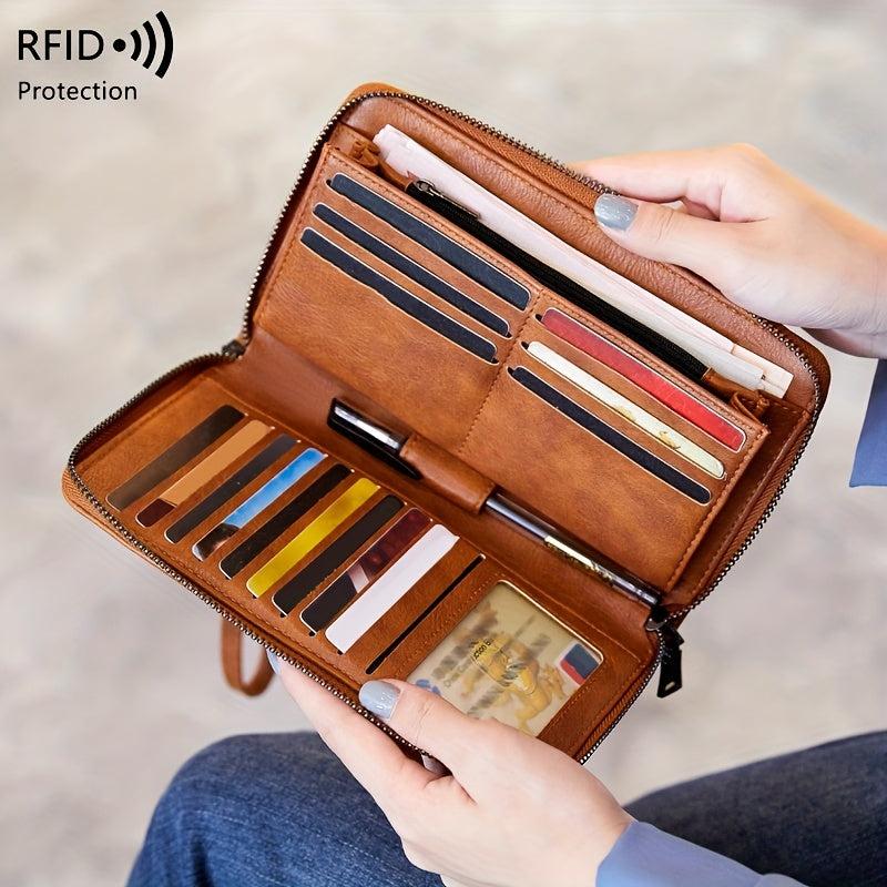 Retro Style Long Wallet With Lanyard Zip Around Women's Wallet