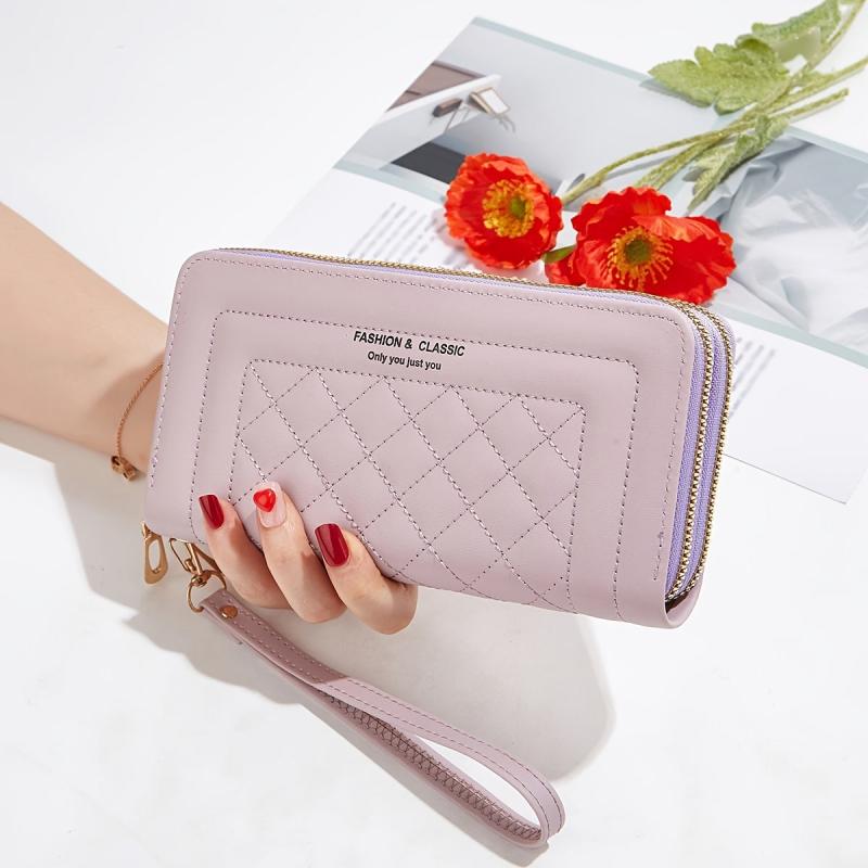Large Capacity Faux Leather Long Wallet Double Zippers Purse